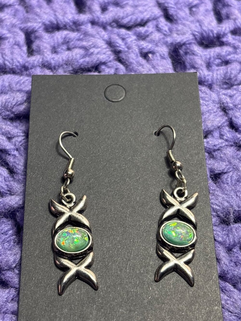 Vtg 1997 Waldeck Johnson WJ Signed Dangle Earrings Xs Faux Fire Opal Cabochon